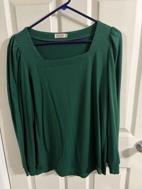 Women's Emerald Green Long Sleeve Square Neck Top